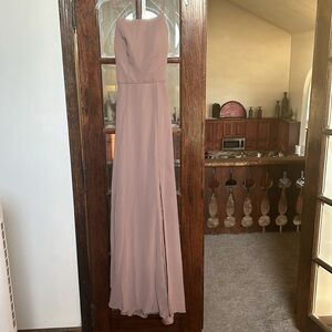 Tan colored dress for wedding or prom. Brand Kennedy Blue. Worn once.
